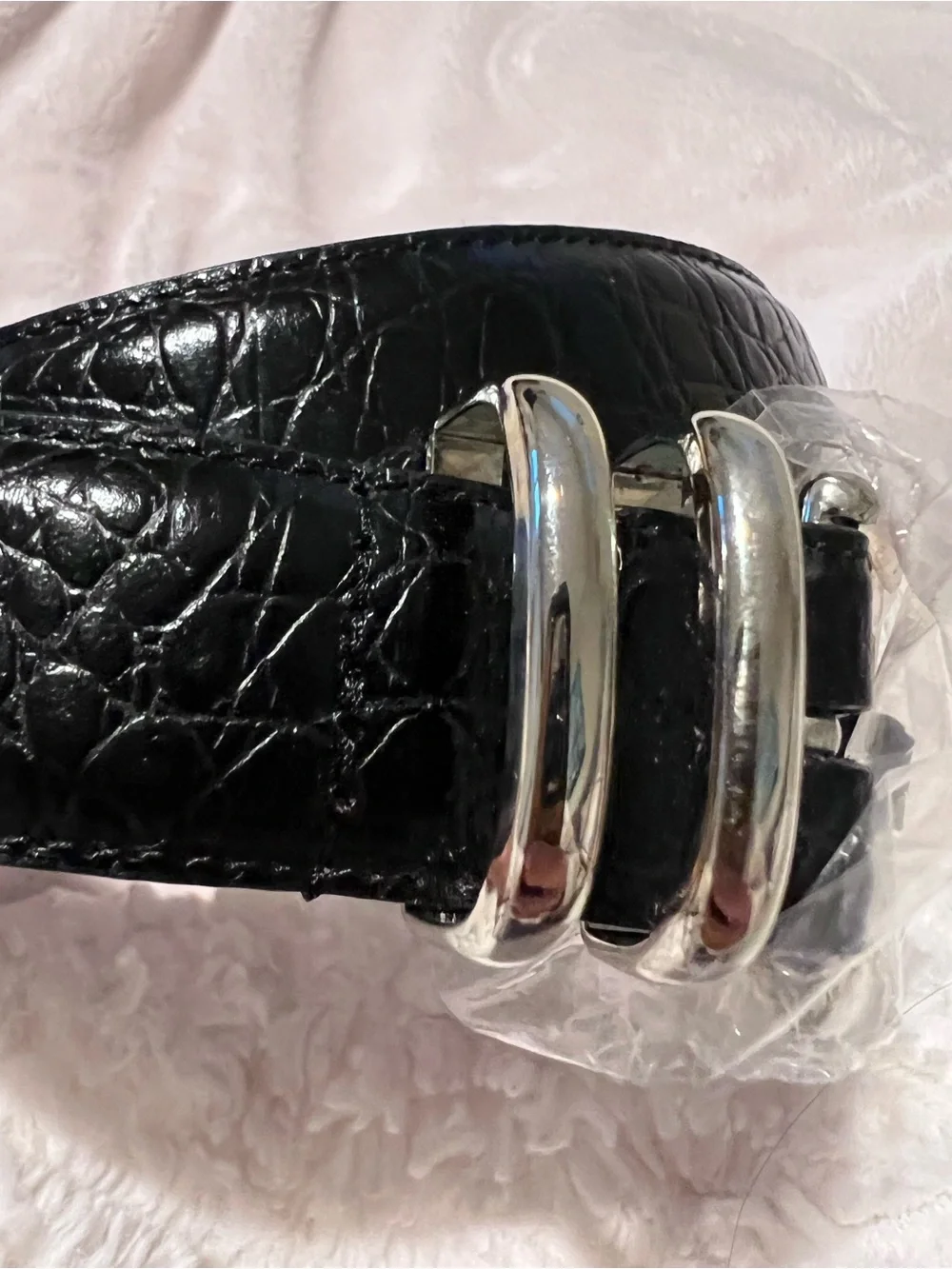 Men’s Belt Lot 2 Size 44 Genuine Leather Croc Embossed Black Brown Silver